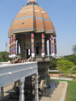 The chariot is a replica of the Thiruvaroor temple
