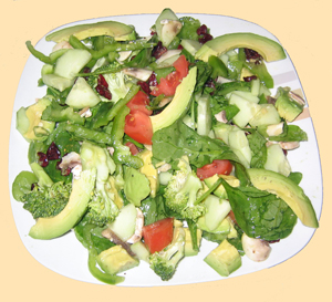 avocado, mushroom, and vegetable salad