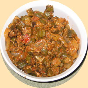 A dish of cooked Okra