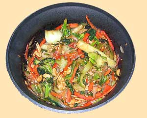 a pot of stir fried vegetables