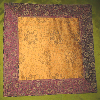 mustard color with dark red border